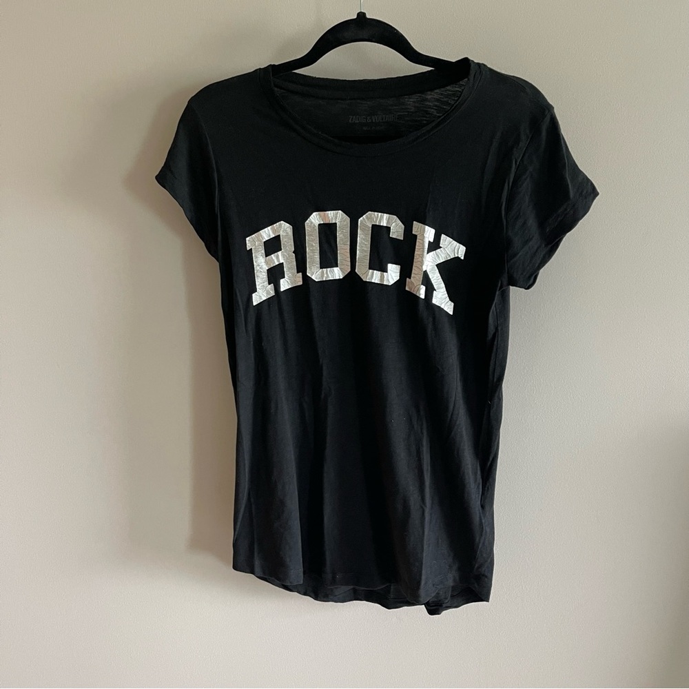 Zadig & Voltaire Black Crinkle Rock Tee